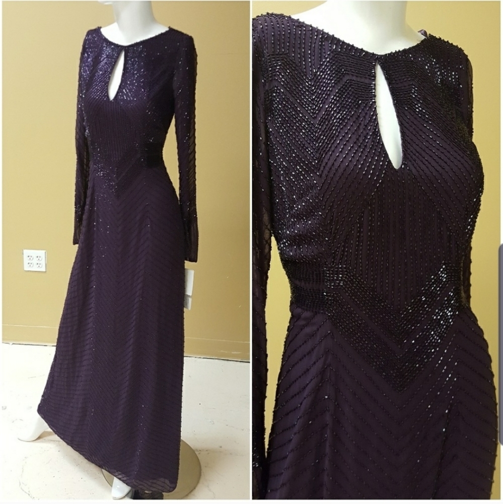 NWT $395 Aidan Mattox V- back Beaded Gown